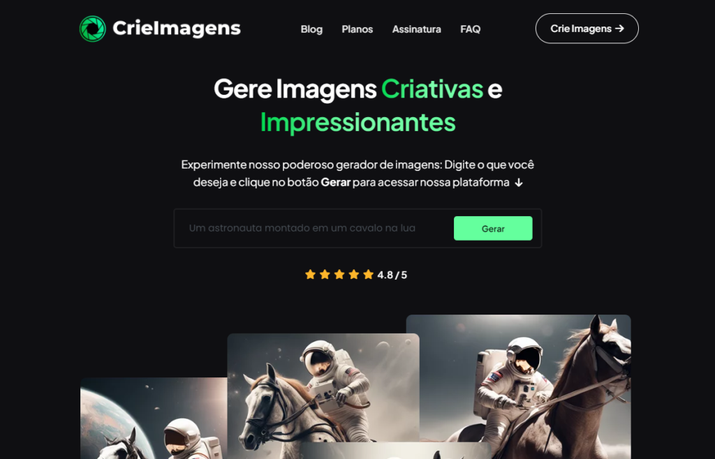 CrieImagens.com é uma plataforma de geração de imagens IA focada no idioma português.